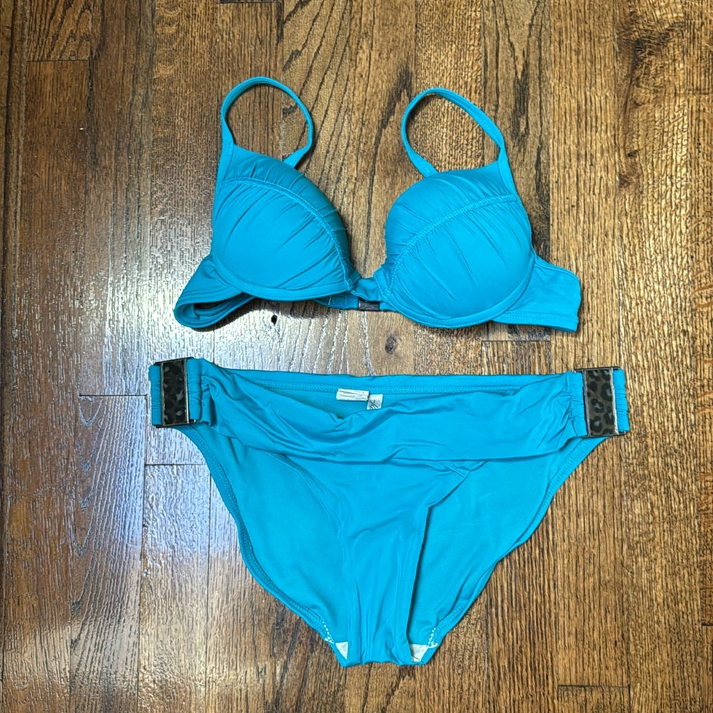 Kenneth Cole 32B 32C Aqua Teal Blue Small Bikini Push Up Hipster